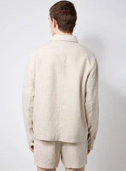 100% European linen zipped overshirt