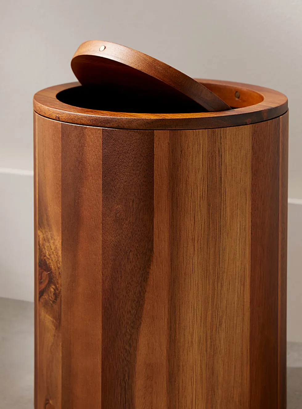 Acacia wood wastebasket