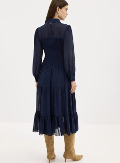 Airy crepe smocked shirtdress