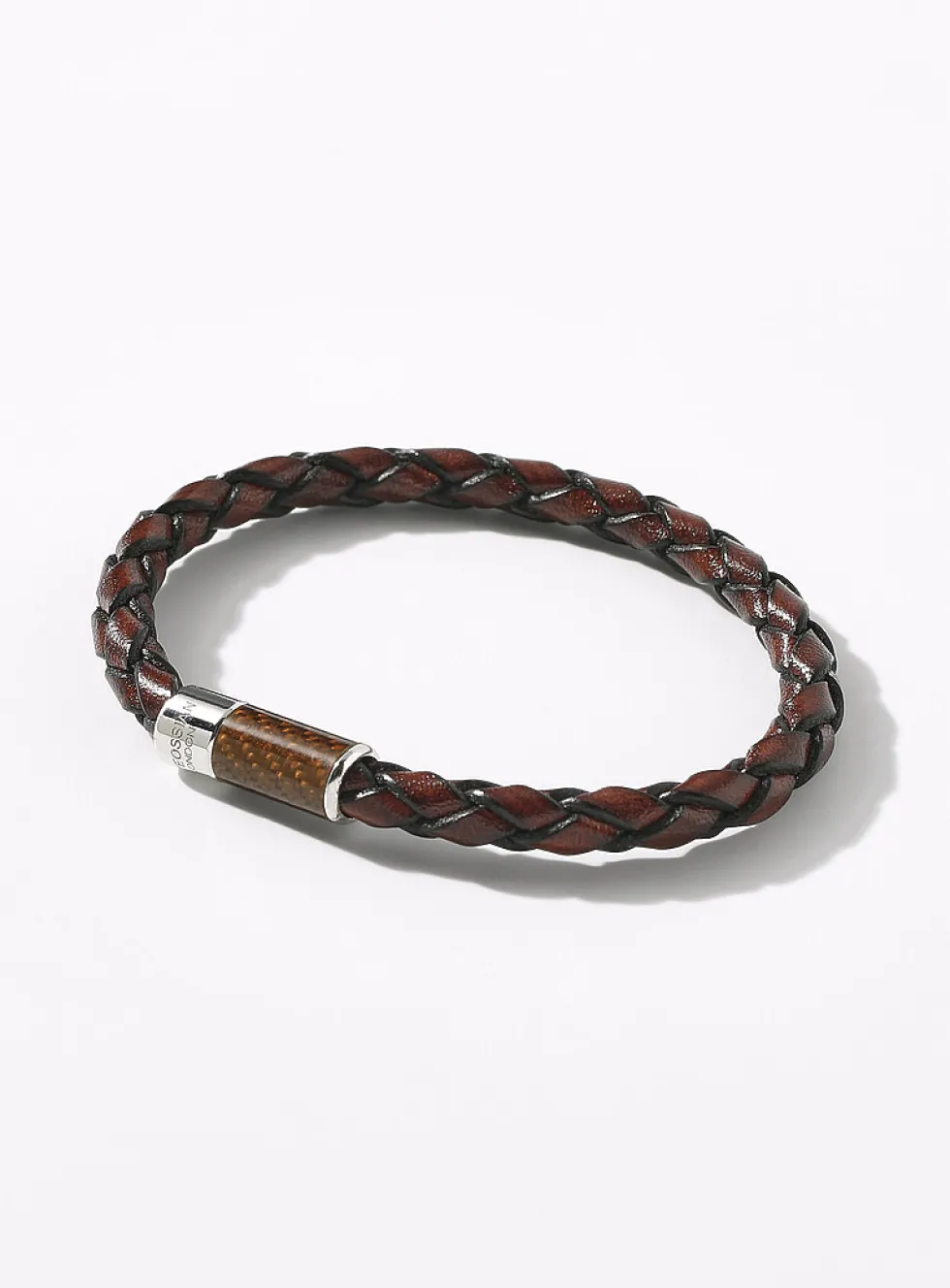 Alutex and brown braided leather bracelet