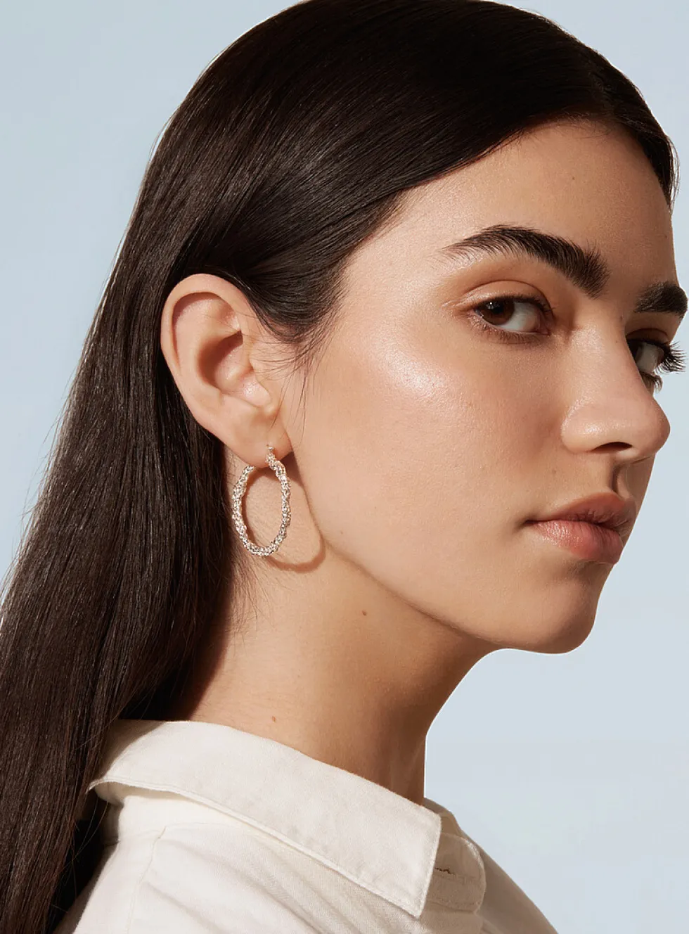 Amalgam large sterling silver hoops