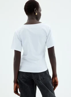 Asymmetrical hem pleated T-shirt