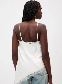Asymmetrical satin and lace cami