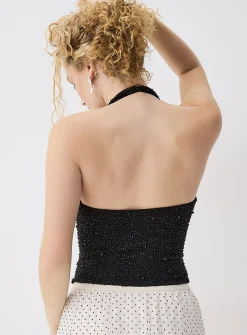 Beaded draped halter cami