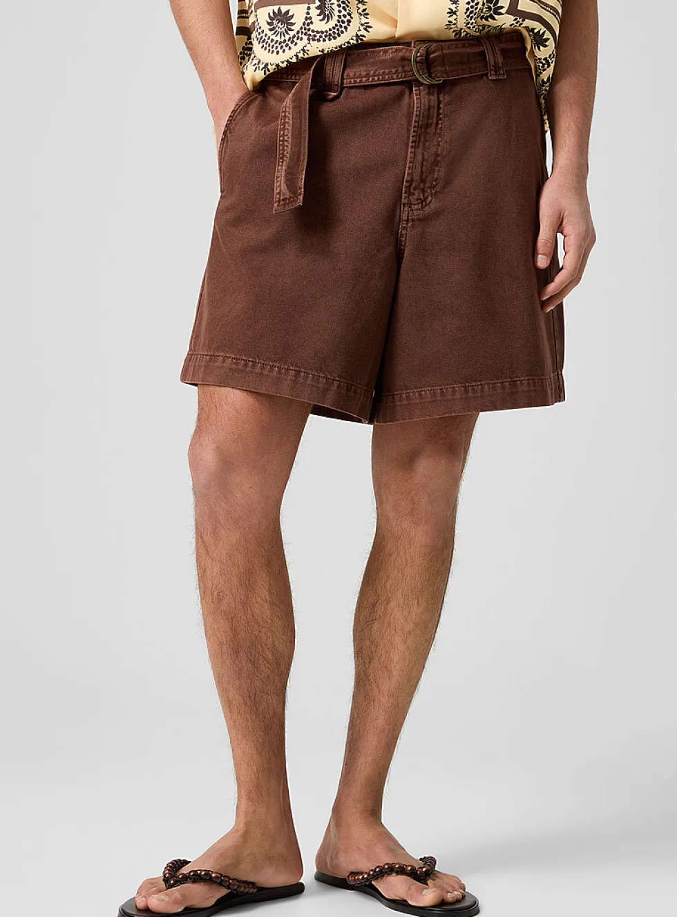 Belted brown denim short