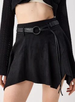 Belted faux-suede miniskirt