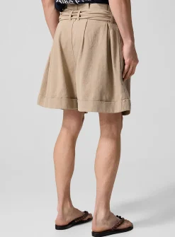 Belted gathered waist shorts