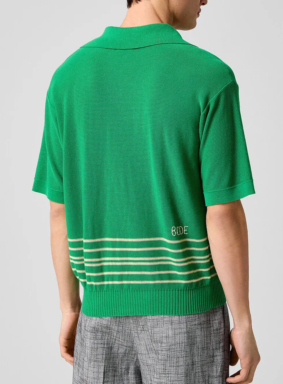 Bentgrass striped knit Johnny collar polo shirt