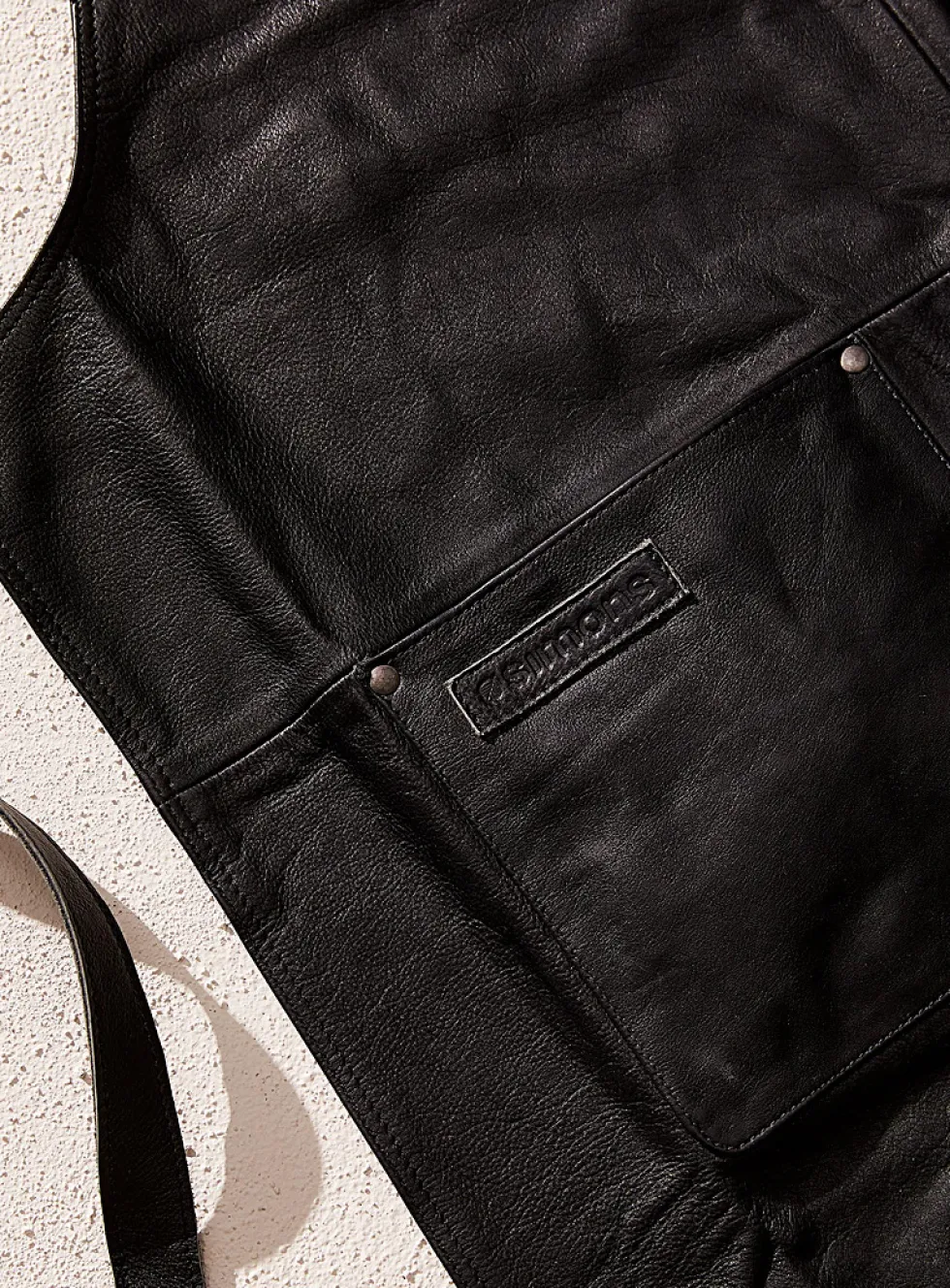Black genuine leather apron
