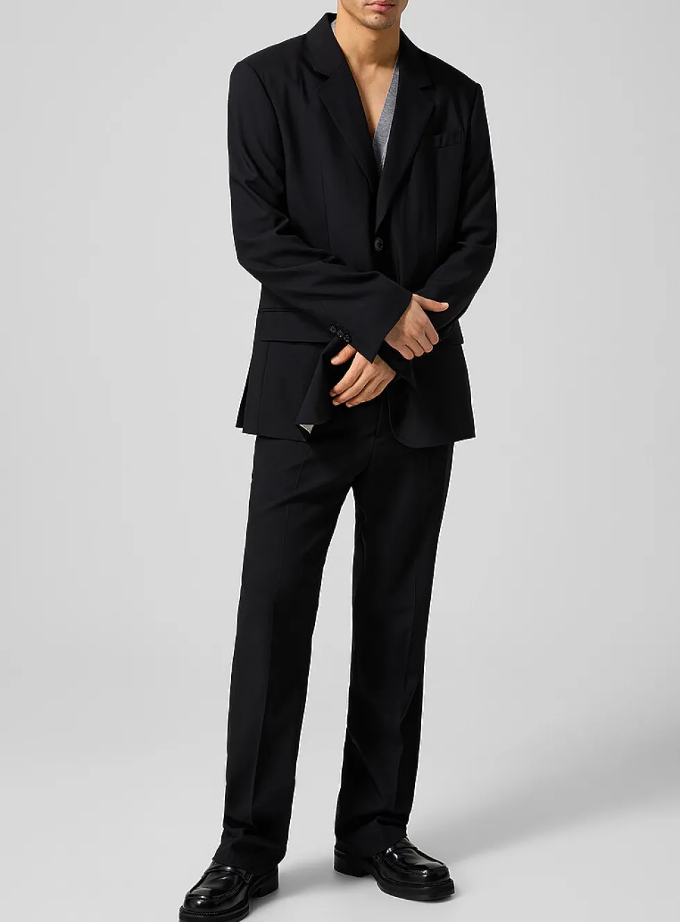 Black pure virgin wool straight-leg pant
