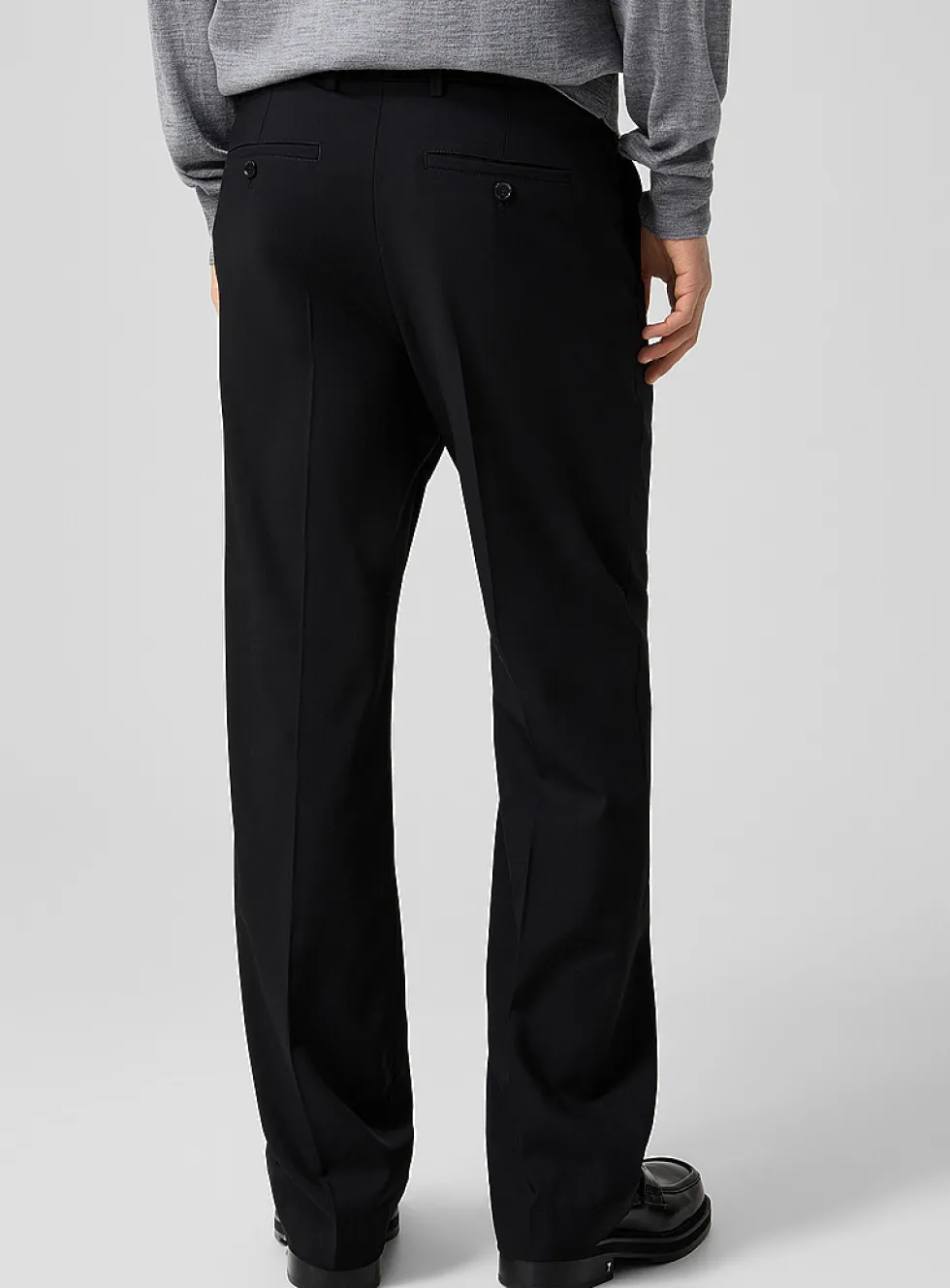 Black pure virgin wool straight-leg pant