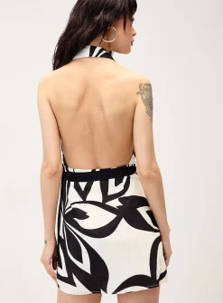 Black-and-white print wrap minidress