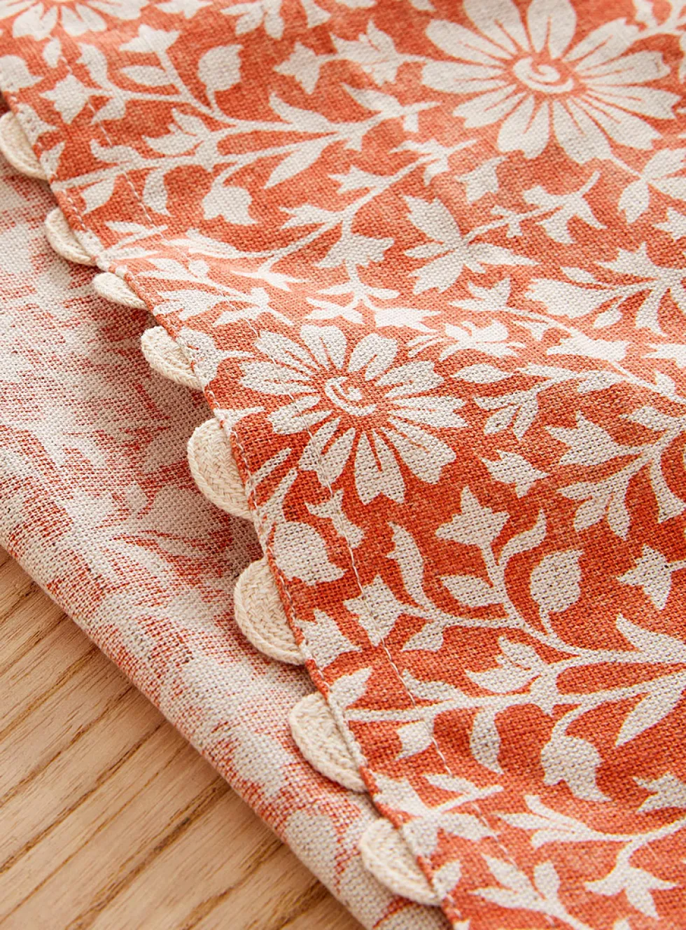 Blooming orange touch of linen tablecloth
