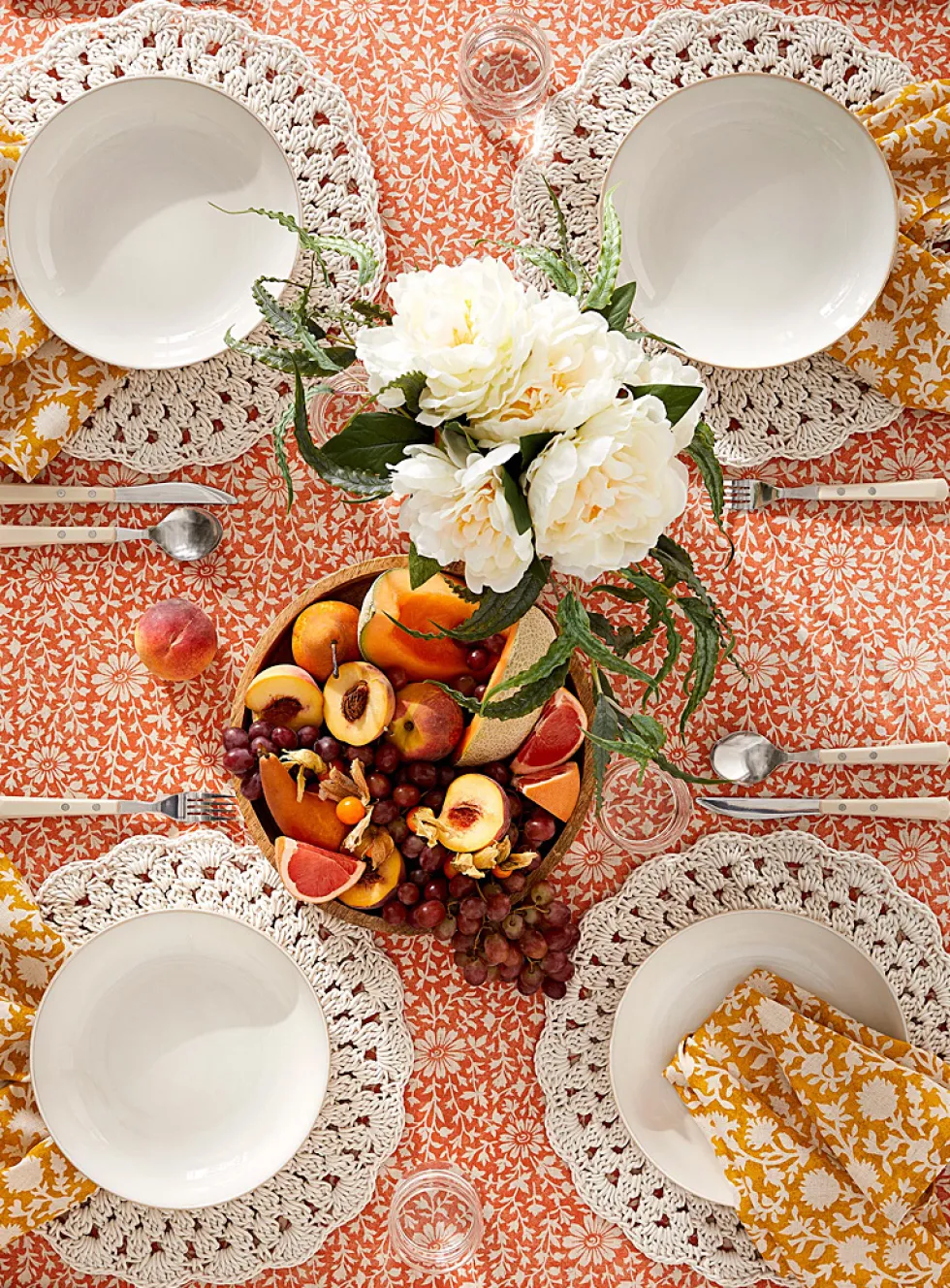 Blooming orange touch of linen tablecloth