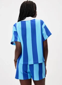 Blue rugby-stripe polo