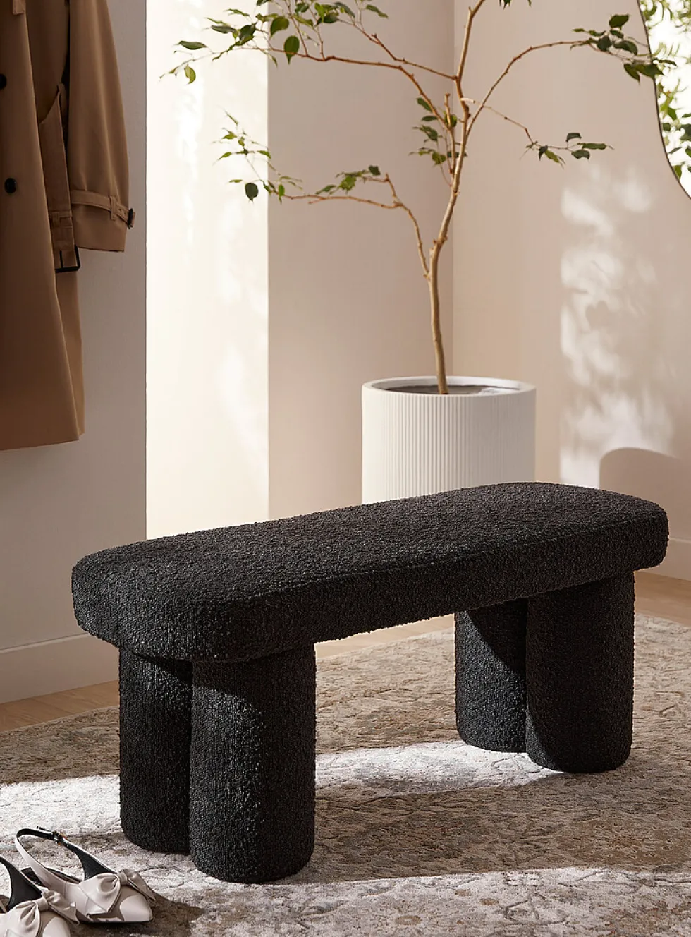 Bouclé fabric bench