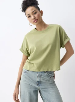 Boxy cuffed-sleeve T-shirt