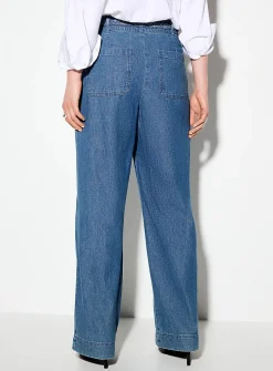 Braided belt lightweight denim wide-leg jean