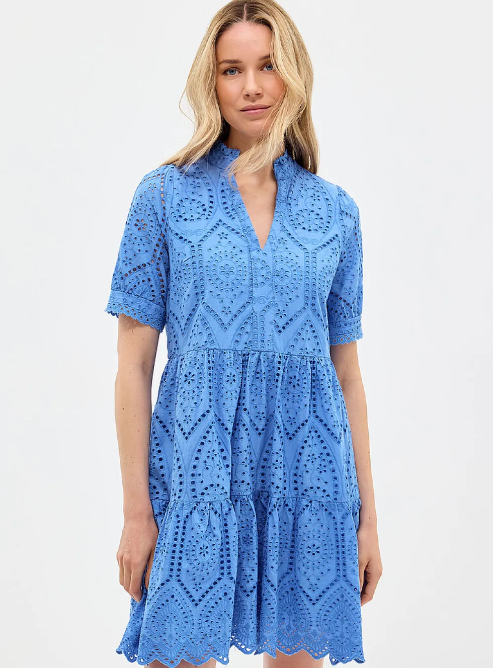 Broderie anglaise tiered minidress