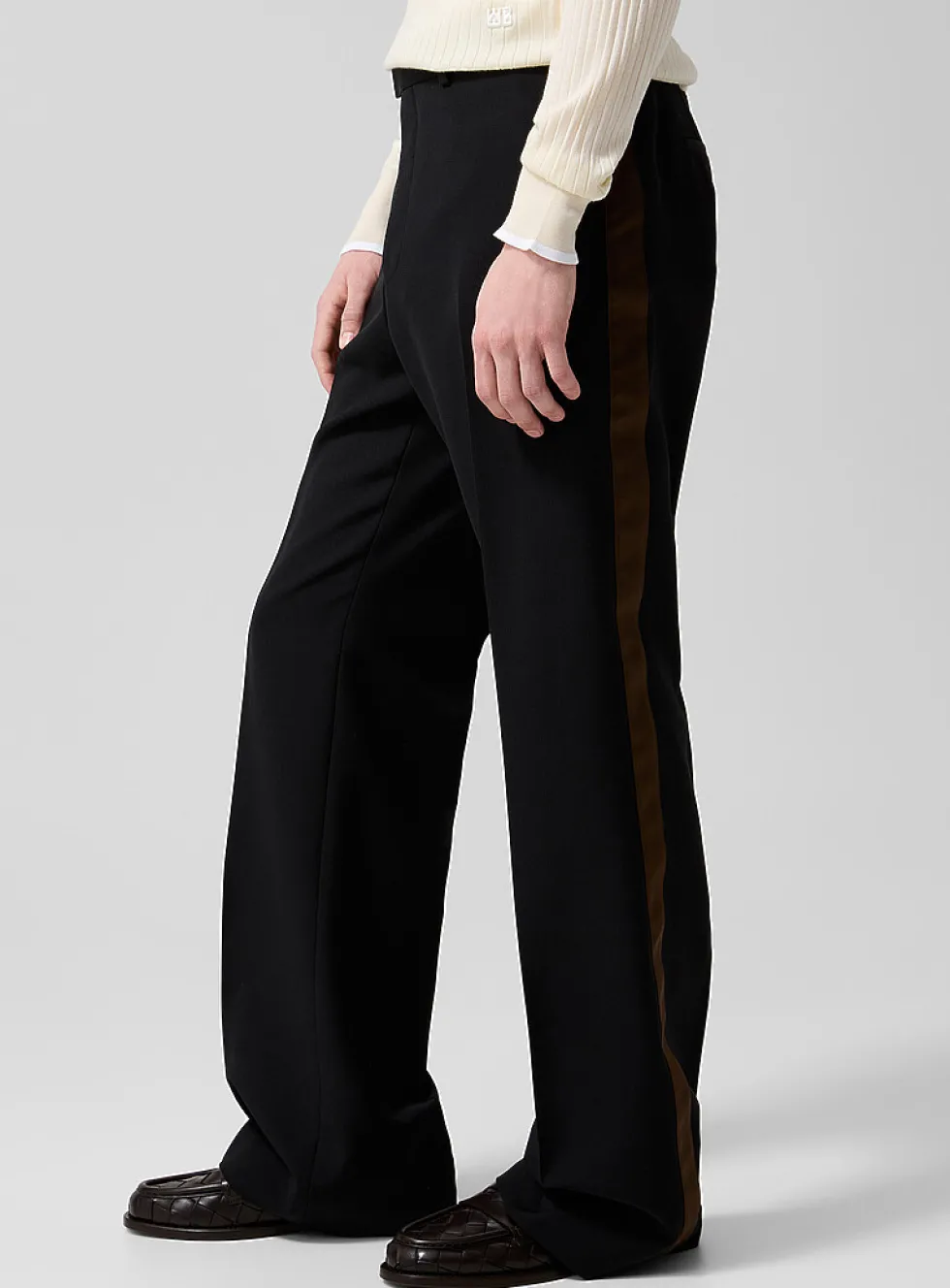 Brown stripe bootcut tuxedo pant