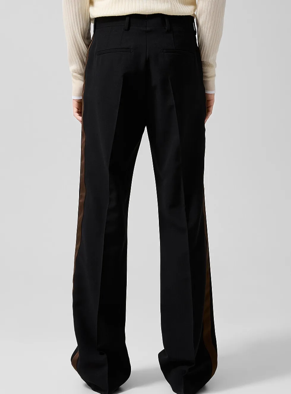 Brown stripe bootcut tuxedo pant
