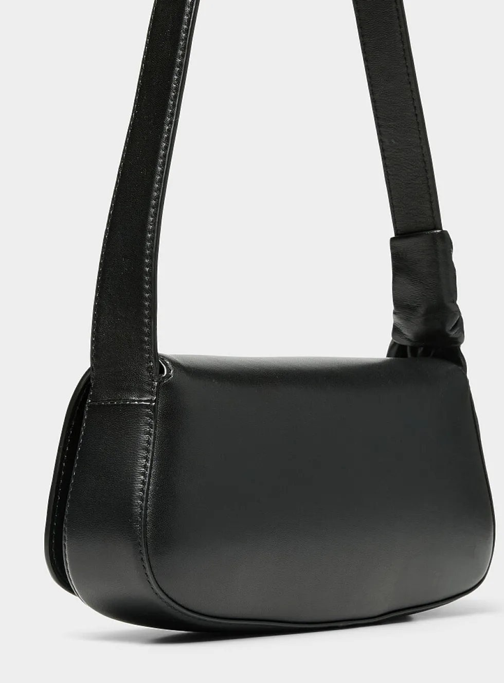 Buckled leather baguette bag
