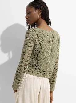Buttoned back crocheted sweater