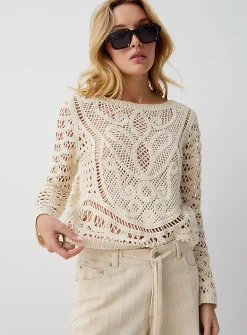 Buttoned back crocheted sweater