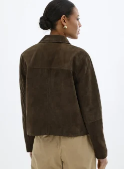 Buttoned genuine suede jacket