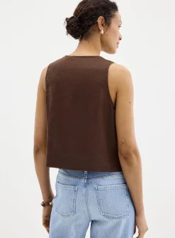 Button-front pure linen cami