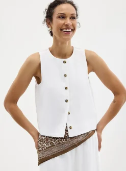 Button-front pure linen cami