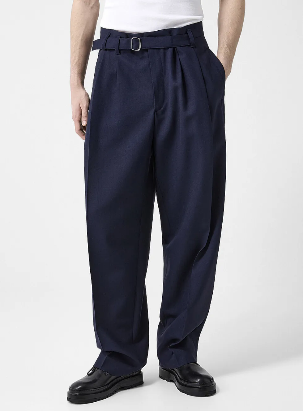 Canevas belted virgin wool pant