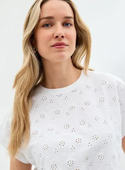 Cap-sleeve broderie anglaise organic cotton T-shirt