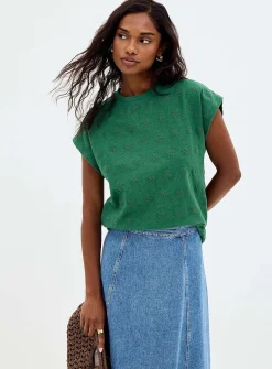 Cap-sleeve broderie anglaise organic cotton T-shirt