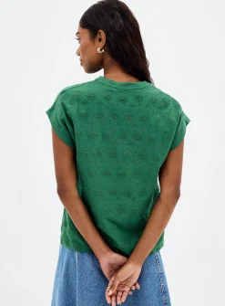 Cap-sleeve broderie anglaise organic cotton T-shirt
