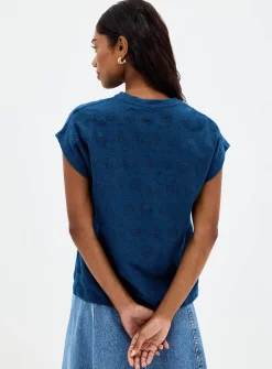 Cap-sleeve broderie anglaise organic cotton T-shirt