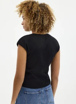 Cap-sleeve fitted ribbed T-shirt