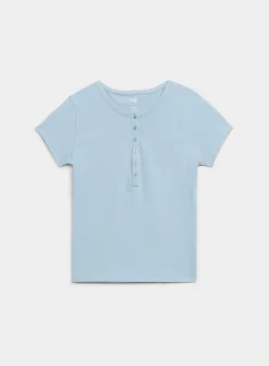 Cap-sleeve Henley T-shirt