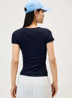 Cap-sleeve Henley T-shirt