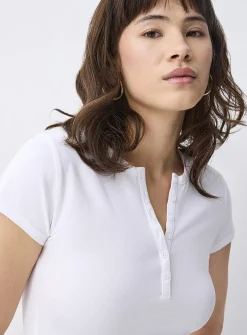 Cap-sleeve Henley T-shirt