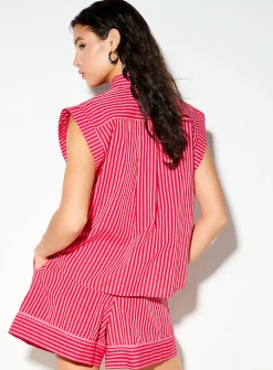Cap-sleeve poplin shirt
