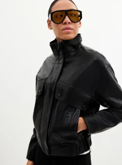 Carlotta stand collar leather jacket