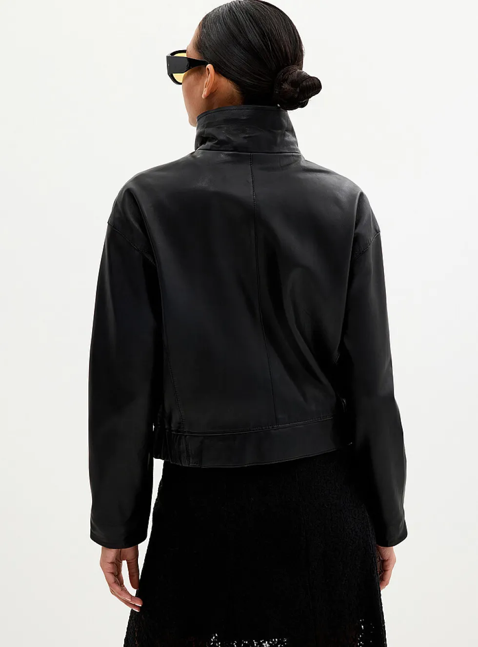Carlotta stand collar leather jacket