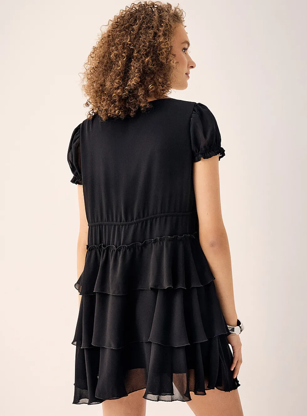 Charm cord tiered chiffon dress