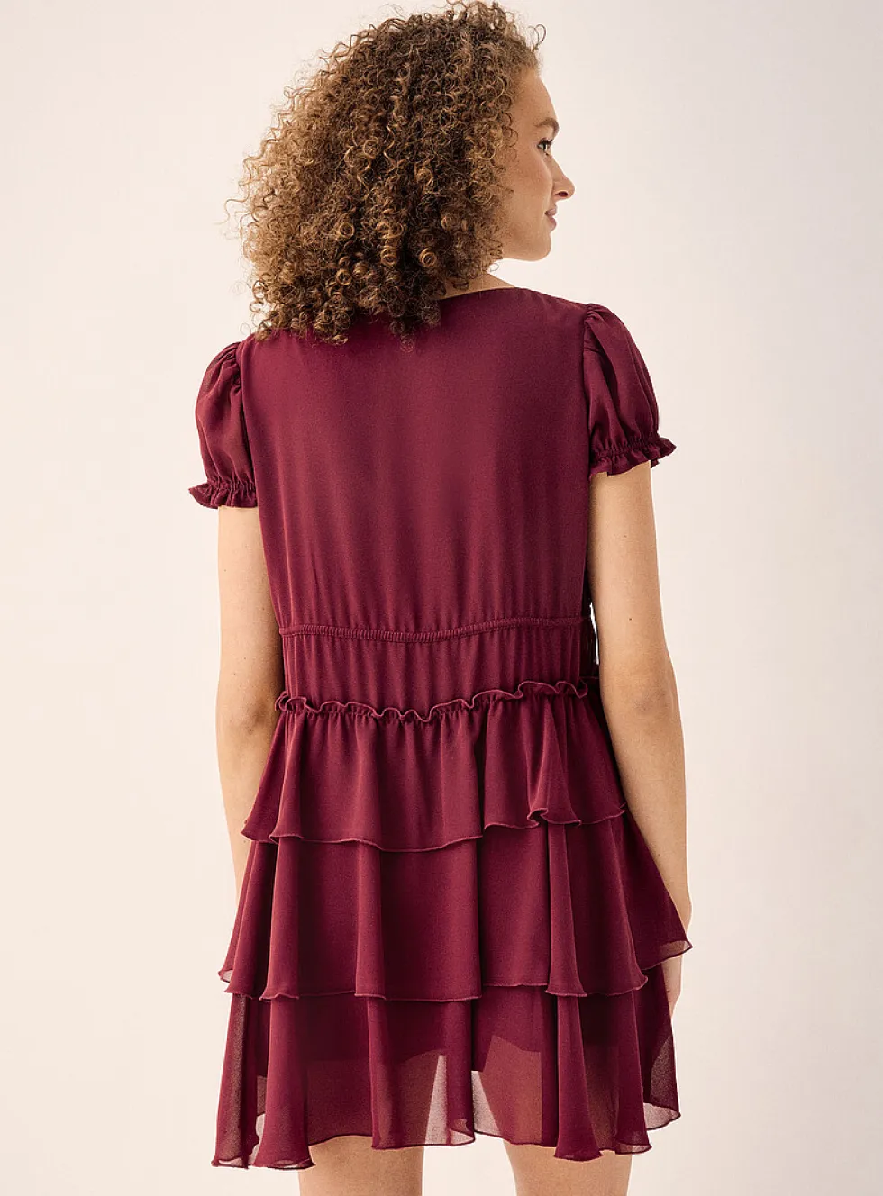 Charm cord tiered chiffon dress