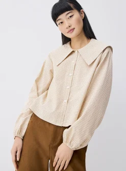 Checked oversized-collar shirt