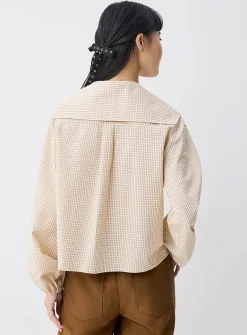 Checked oversized-collar shirt