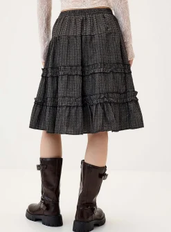 Checked tiered midi skirt