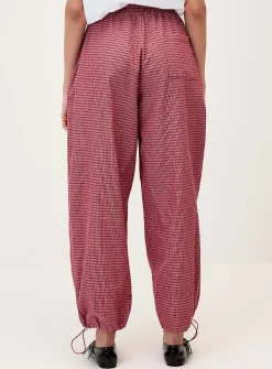 Checkered poplin barrel-leg pant