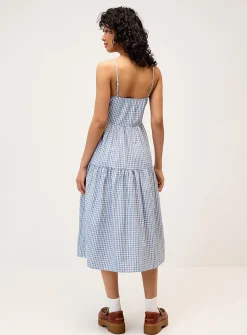 Checkered poplin midi dress